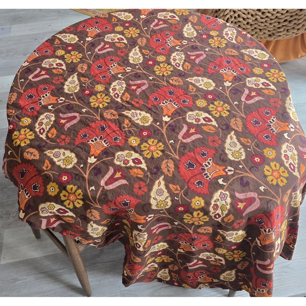 World Market Floral Paisley Cotton Tablecloth Brown Red Orange 60x90 Rectangular